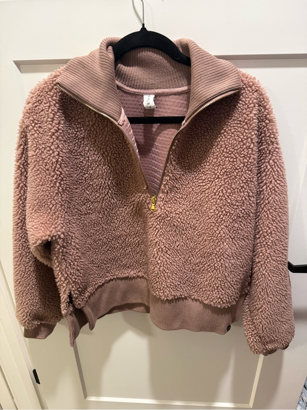 Varley Pink Sherpa Fleece Cropped Half Zip Pullover Sweatshirt Women's M